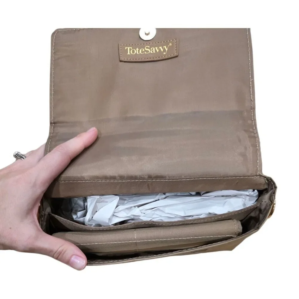 Tote Savvy Beige Compact Baby Diaper Crossbody Bag Change Kit